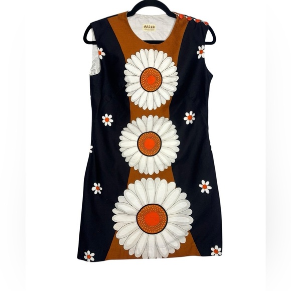 VTG 1960's ALICE Polynesian Daisy Hippie Hawaiian Mini Dress Retro Art to Wear - Picture 1 of 13